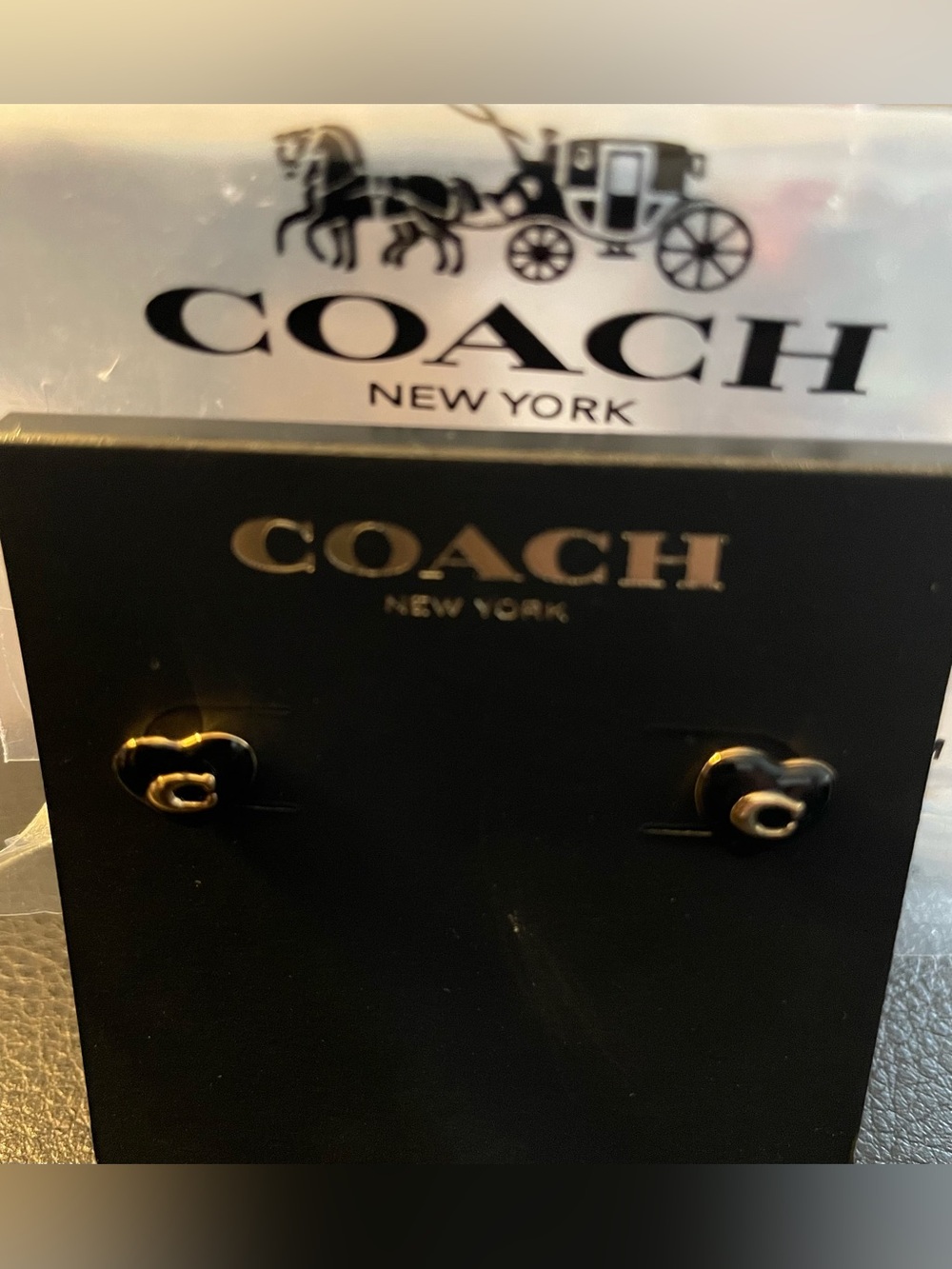 Coach Black Heart Stud Earrings with Gold Accent